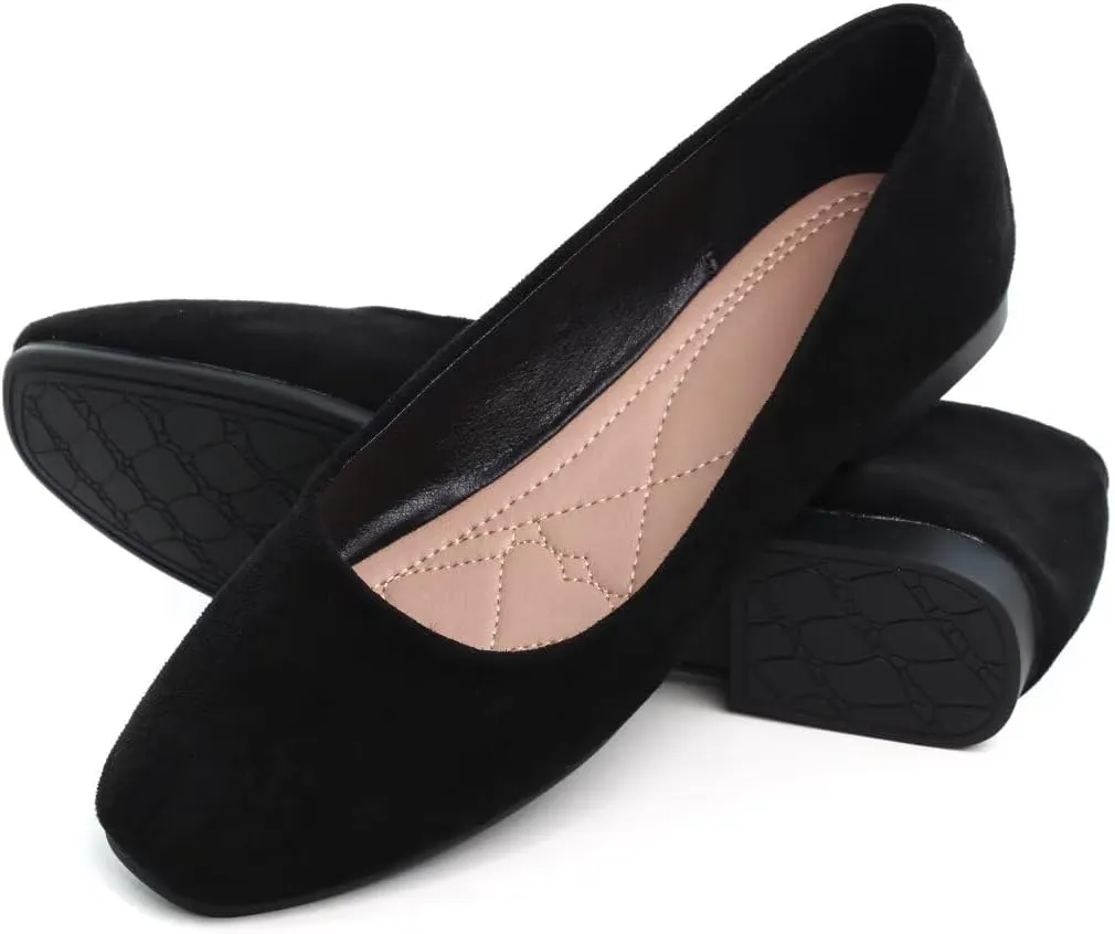 Stunner Women's Ballet Flats Fashion Classic Comfort Square Toe Slip-On Flats Wide Width Flat Shoes