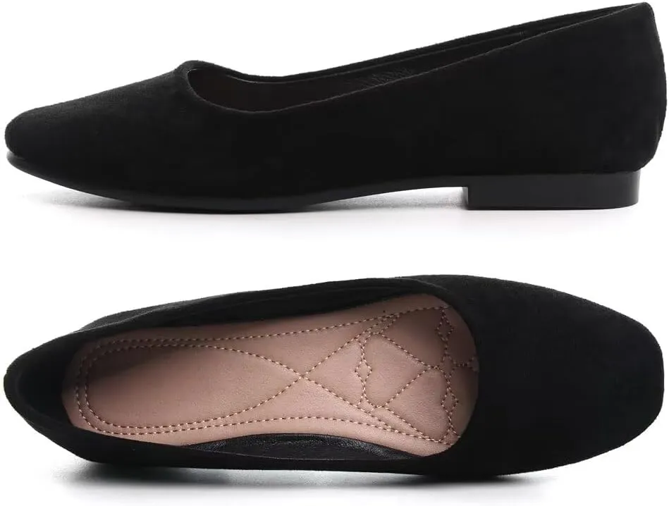 Stunner Women's Ballet Flats Fashion Classic Comfort Square Toe Slip-On Flats Wide Width Flat Shoes