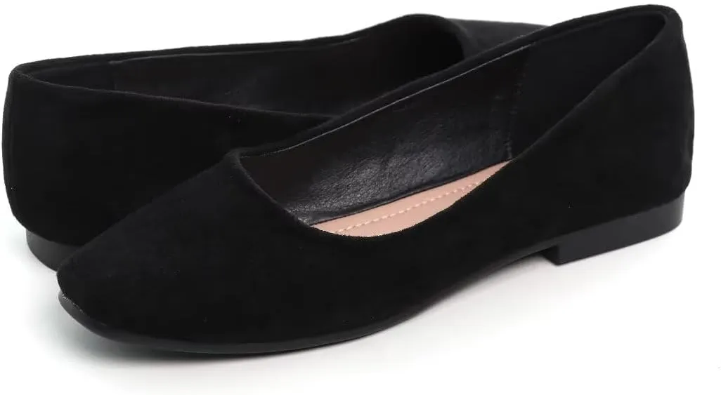 Stunner Women's Ballet Flats Fashion Classic Comfort Square Toe Slip-On Flats Wide Width Flat Shoes