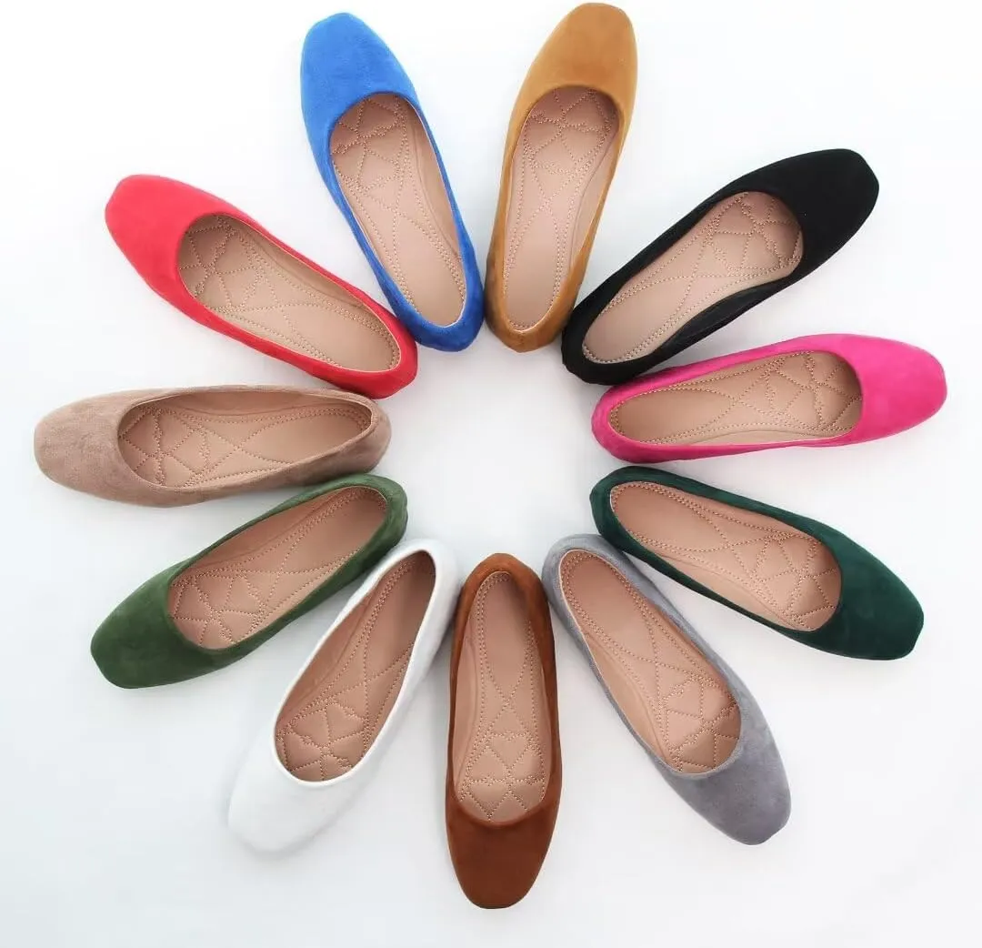 Stunner Women's Ballet Flats Fashion Classic Comfort Square Toe Slip-On Flats Wide Width Flat Shoes