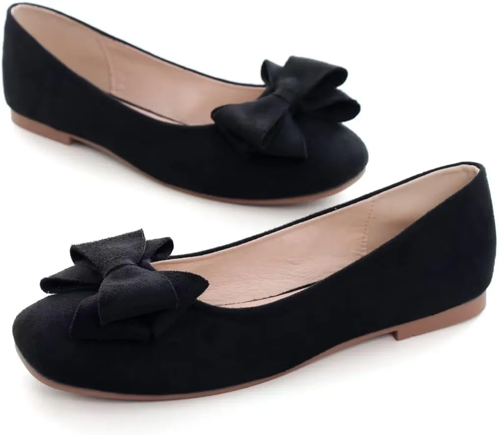 Stunner Women's Casual Flats Square Toe Bowknot Ballet Flats Comfortable Slip On Wedding Dress Shoes
