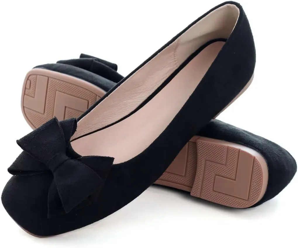 Stunner Women's Casual Flats Square Toe Bowknot Ballet Flats Comfortable Slip On Wedding Dress Shoes