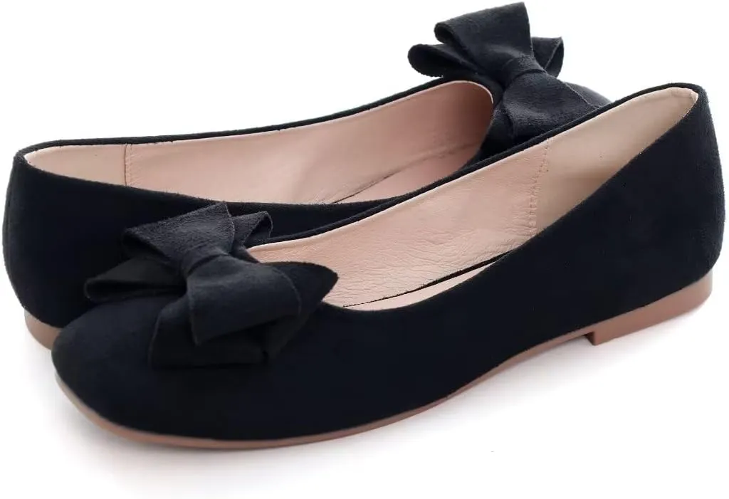 Stunner Women's Casual Flats Square Toe Bowknot Ballet Flats Comfortable Slip On Wedding Dress Shoes