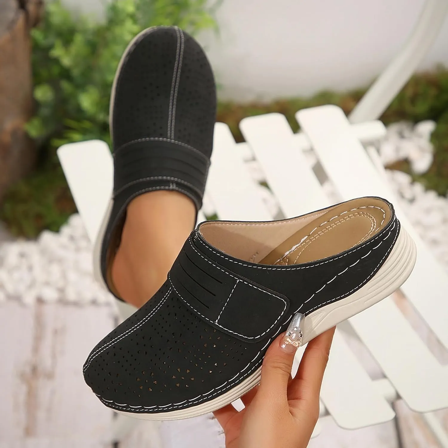 Summer Clogs for Women Comfortable Arch Support Closed Toe Clogs Casual Non Slip Orthopedic Slippers Breathable Mesh Walking Mules Backless Low Wedge Slip on Shoes