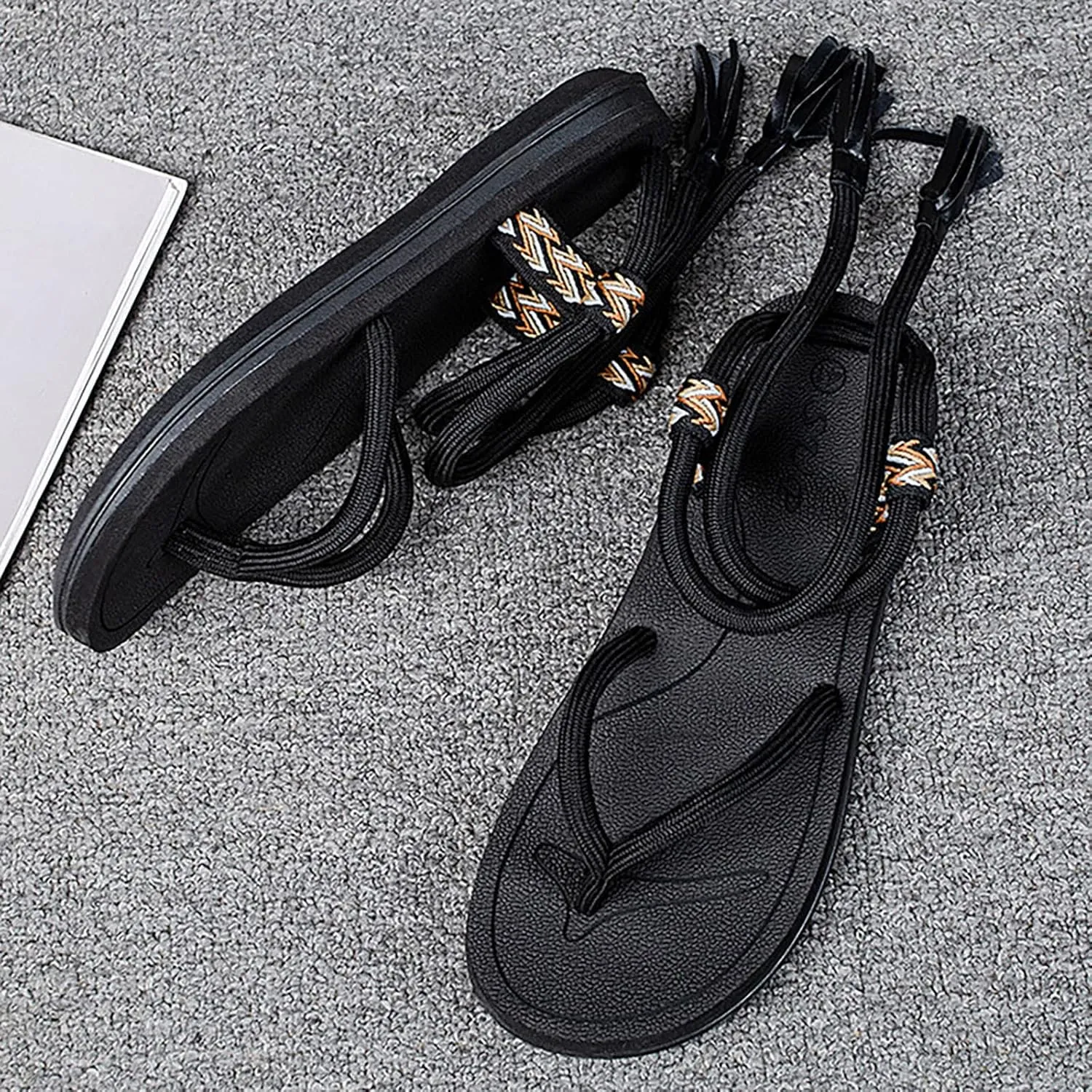 Summer Shoes Couple Men's Fashion Outerwear Rope Printed Herringbone Strap Sandal