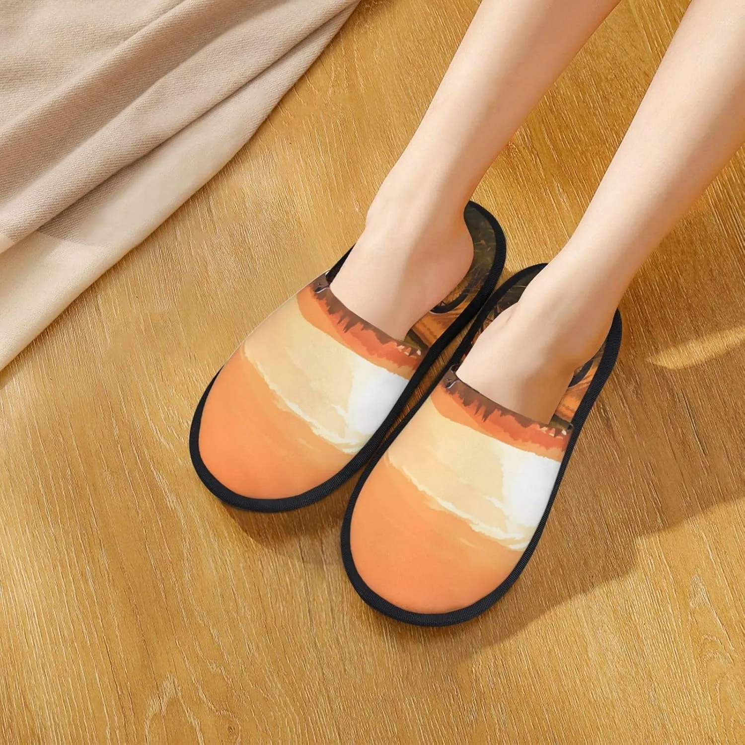 Sunset Rural View Furry House Slippers for Women Men Soft Fuzzy Slippers Indoor Casual Plush House Shoes