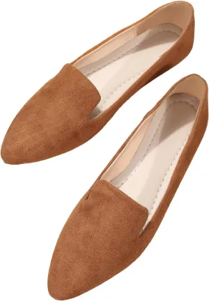SweatyRocks Women's Pointed Toe Flats Loafers Pull on Faux Leather Casual Dressy Flat Shoes