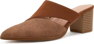 Syktkmx Women's Cutout Backless Mules Slip On Closed Toe Chunky Stacked Heeled Sandals