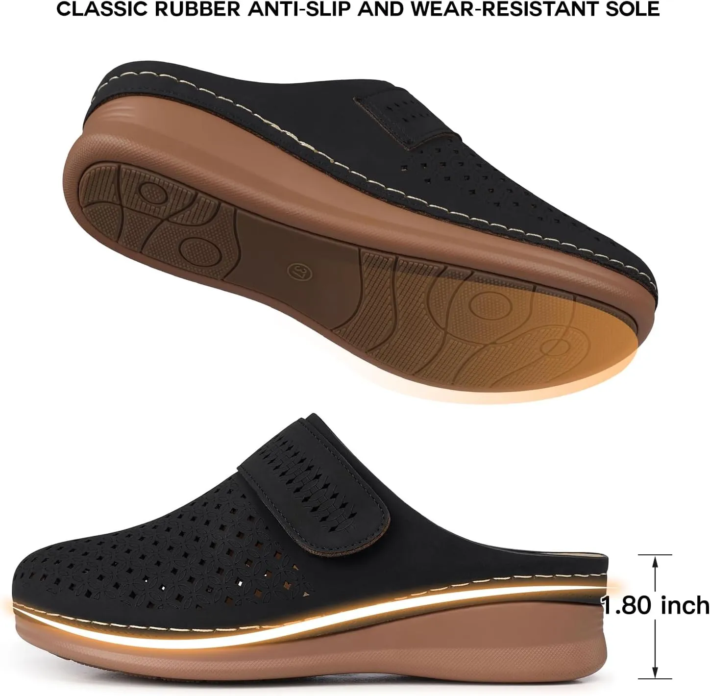 TEMOFON Clogs for Women Mules Shoes: Comfortable Arch Support Closed Toe Sandals Backless Low Wedge Slip on Shoes