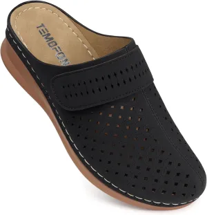 TEMOFON Clogs for Women Mules Shoes: Comfortable Arch Support Closed Toe Sandals Backless Low Wedge Slip on Shoes