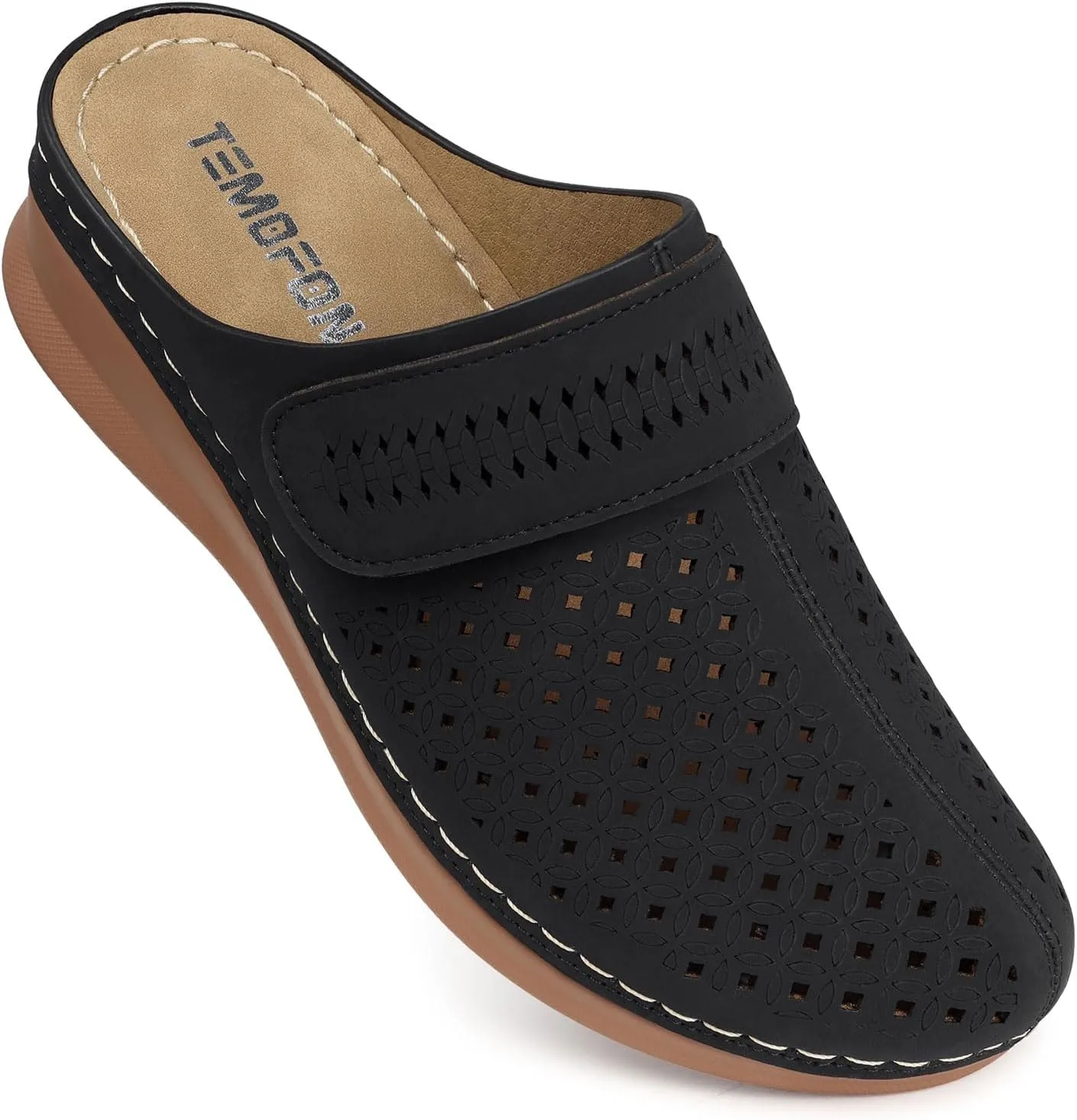 TEMOFON Clogs for Women Mules Shoes: Comfortable Arch Support Closed Toe Sandals Backless Low Wedge Slip on Shoes