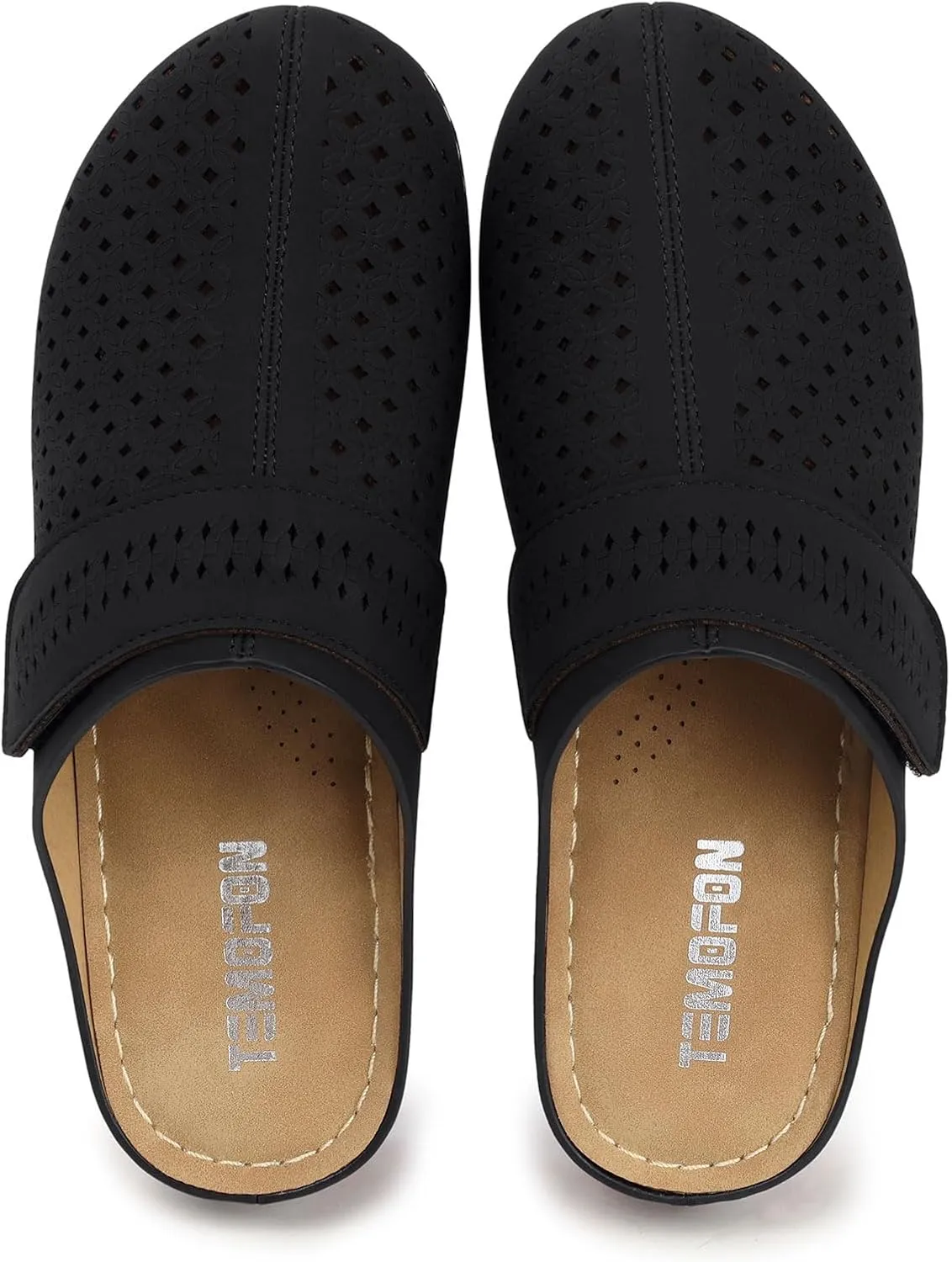 TEMOFON Clogs for Women Mules Shoes: Comfortable Arch Support Closed Toe Sandals Backless Low Wedge Slip on Shoes