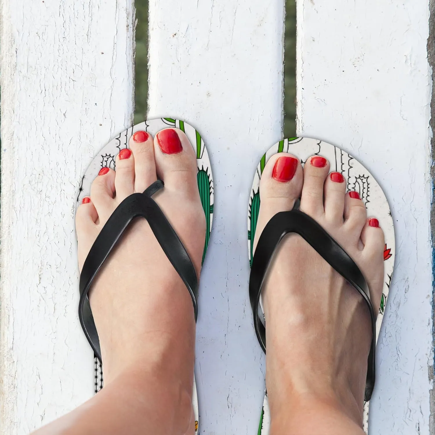 Thong Slippers Flip Flops for Women Home Cactus Casual Flat Slide Beach Slippers Sandals Shower Shoes