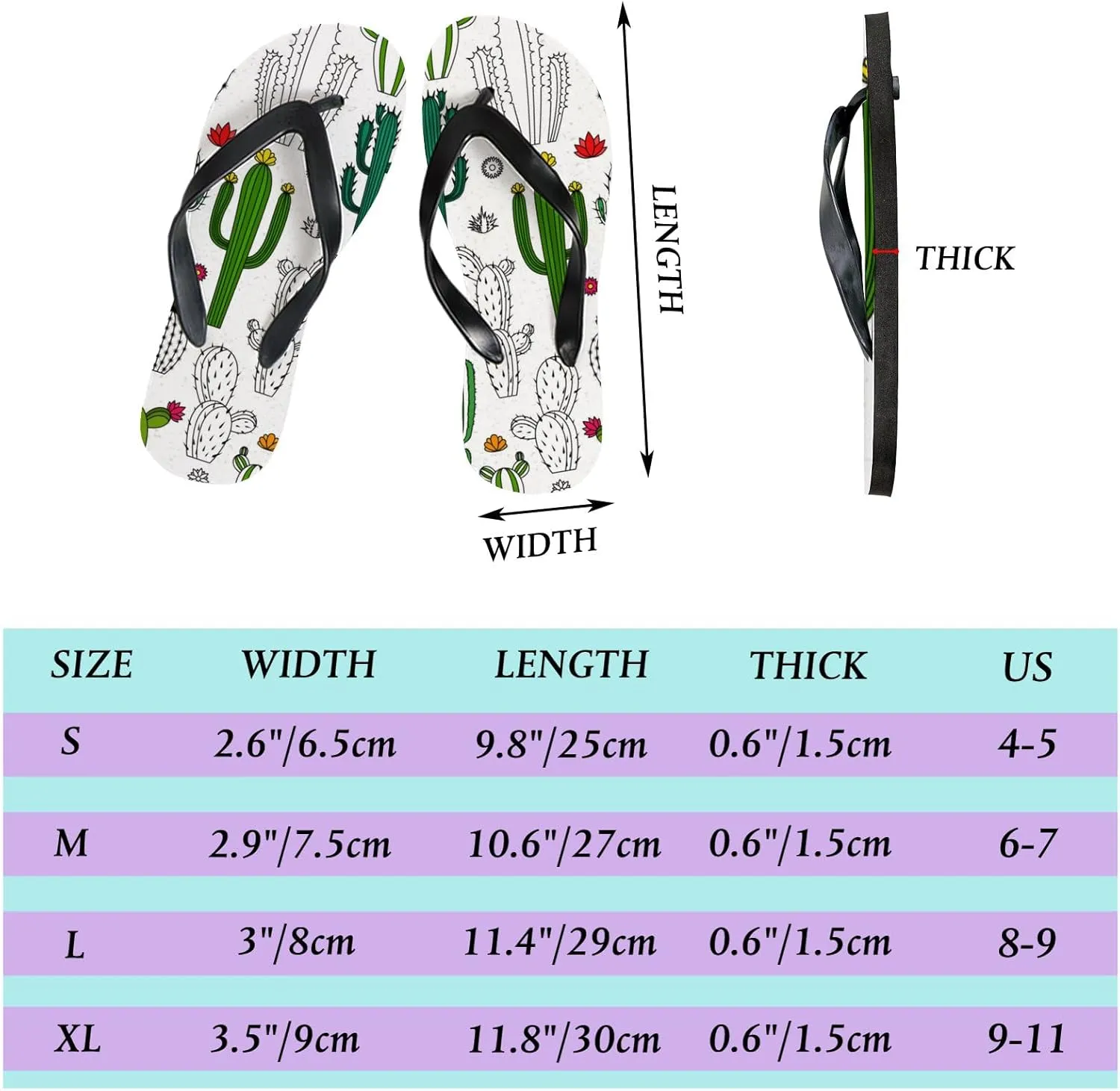 Thong Slippers Flip Flops for Women Home Cactus Casual Flat Slide Beach Slippers Sandals Shower Shoes