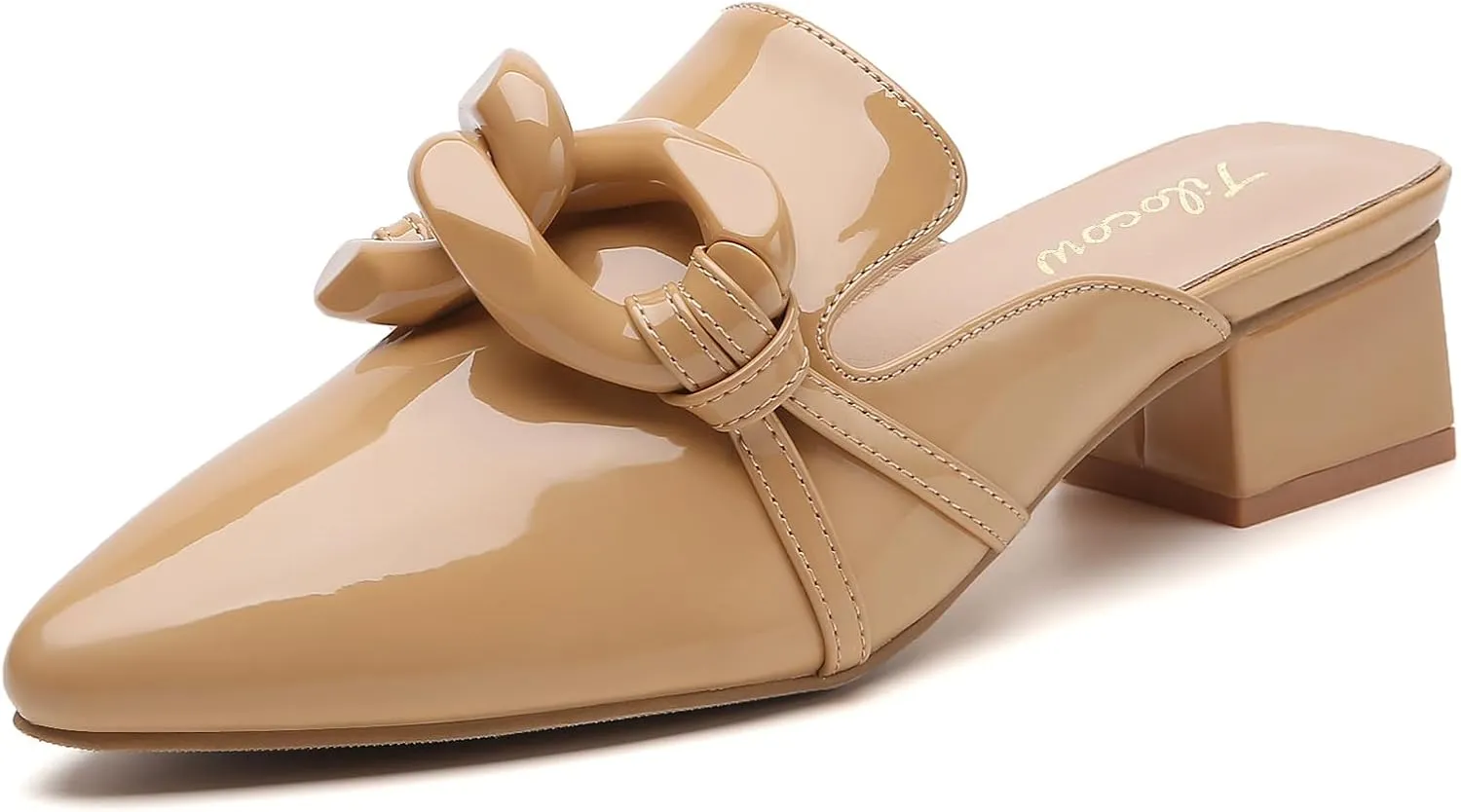 Tilocow Chain Decor Mules Heels for Women Pointed Toe Heeled Sandals Women Chunky Heel Mules Womens Slide Shoes