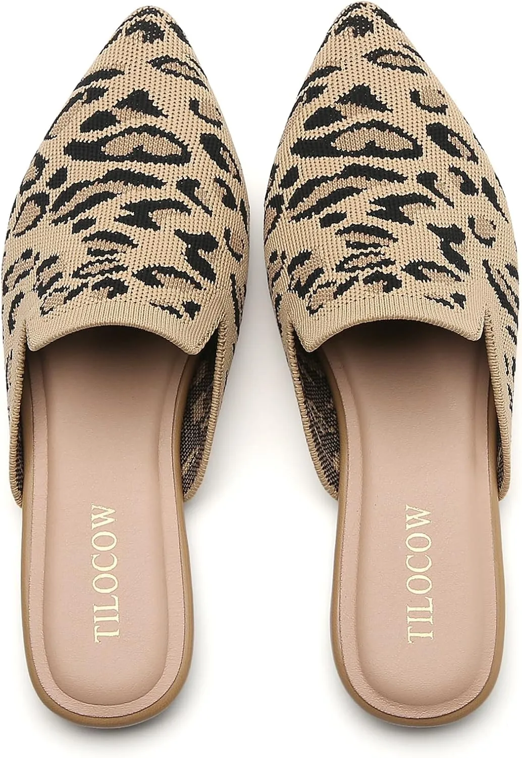 Tilocow Knit Mules for Women Flats Pointed Toe Mesh Ballet Flat Womens Slip On Slides Walking Shoes