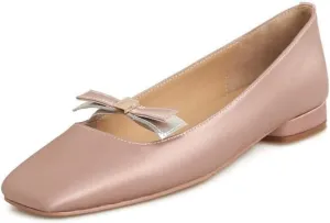 TinaCus Handmade Women's Soft Satin Bow Slip On Square Toe Ballet Flats Shoes