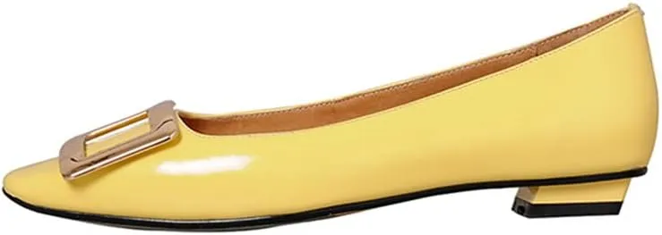 TinaCus Women's Square Toe Patent Leather Handmade Buckle Comfort Slip On Flat Shoes