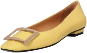 TinaCus Women's Square Toe Patent Leather Handmade Buckle Comfort Slip On Flat Shoes