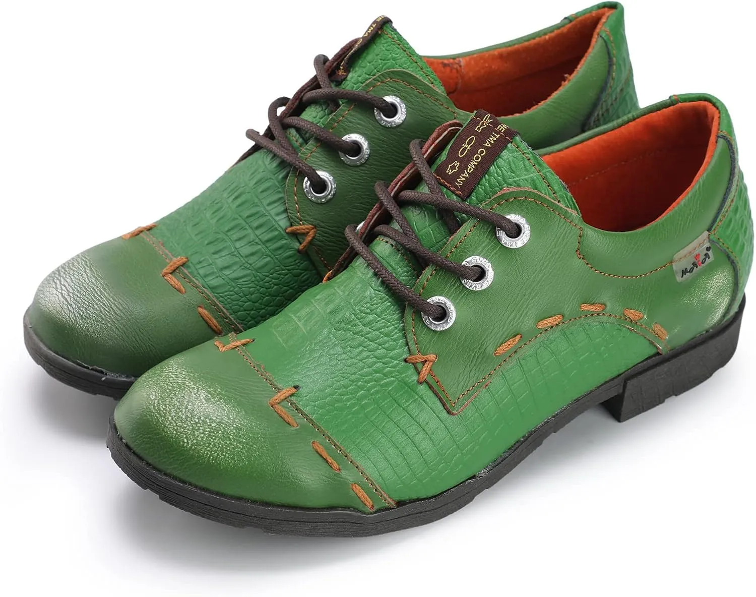 TMA EYES & MAiA Womens Handmade Stitching Shoes Leather Lace-up Low Heel Casual Shoes for Outdoor