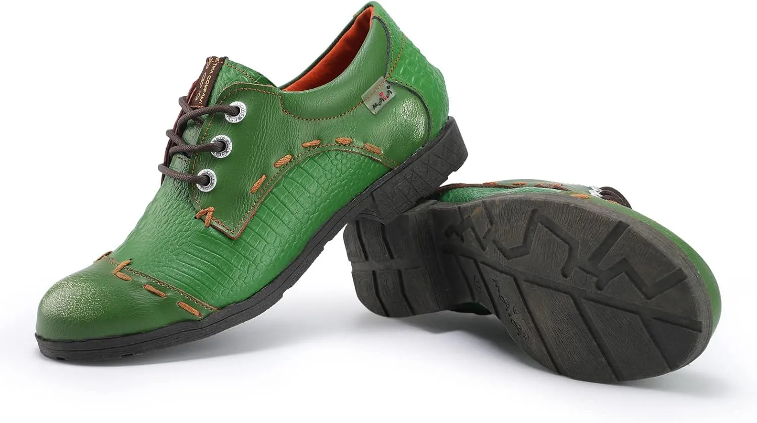 TMA EYES & MAiA Womens Handmade Stitching Shoes Leather Lace-up Low Heel Casual Shoes for Outdoor