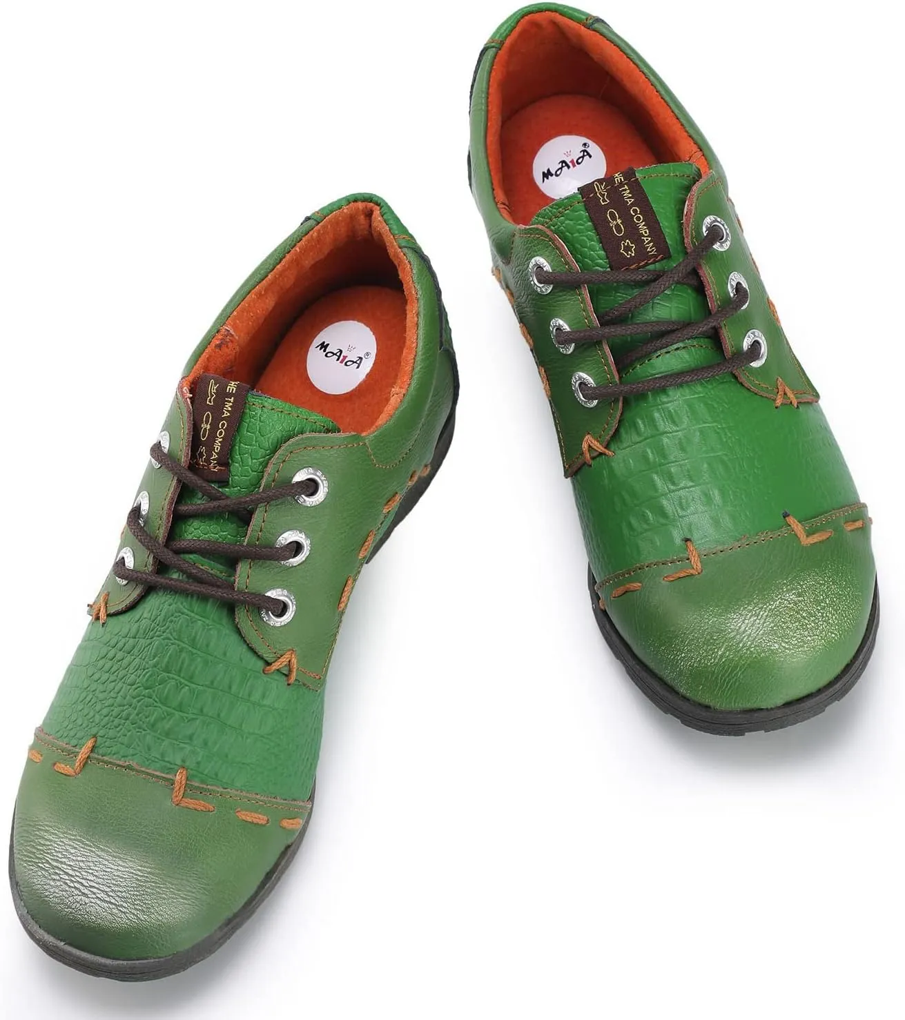 TMA EYES & MAiA Womens Handmade Stitching Shoes Leather Lace-up Low Heel Casual Shoes for Outdoor