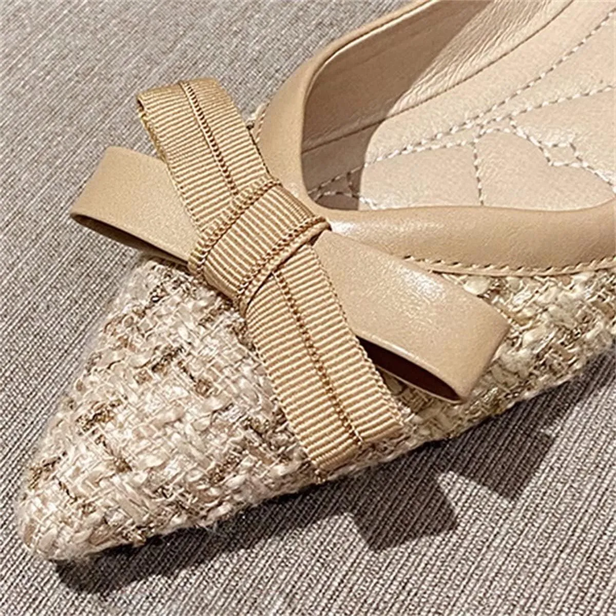 TN TANGNEST Women's Bow Flats Elegant Plaid Pointed Toe Ballet Shoes Slip on Flat Shoes