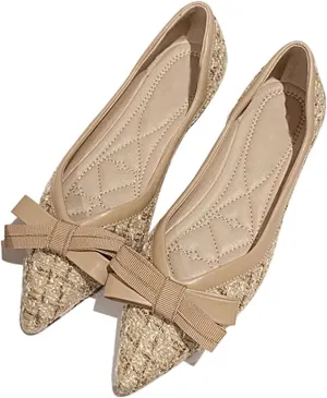 TN TANGNEST Women's Bow Flats Elegant Plaid Pointed Toe Ballet Shoes Slip on Flat Shoes