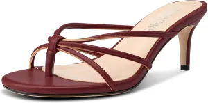 TNYNFBEB Women's Round Toe Flip Flop Strappy Mule Heels Slip-on Kitten Heel Thong Sandals Summer Dress Shoes 2.6 Inches