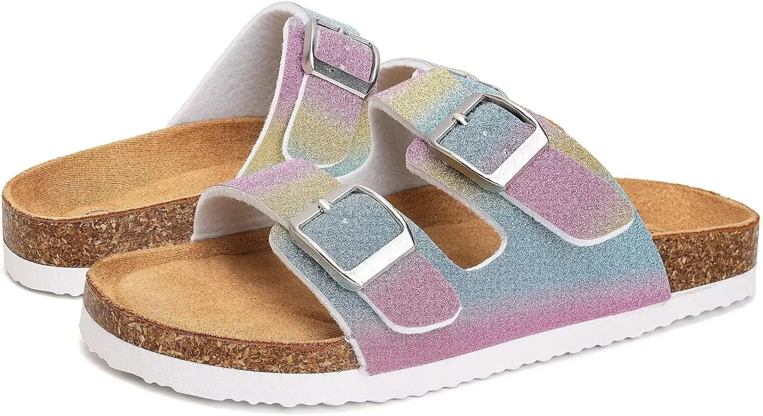 Torotto Kids Sandals Boys Girls Slide Summer Non-slip Cork Glitter Toddler Slippers with Adjustable Straps for Indoor & Outdoor