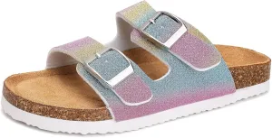 Torotto Kids Sandals Boys Girls Slide Summer Non-slip Cork Glitter Toddler Slippers with Adjustable Straps for Indoor & Outdoor