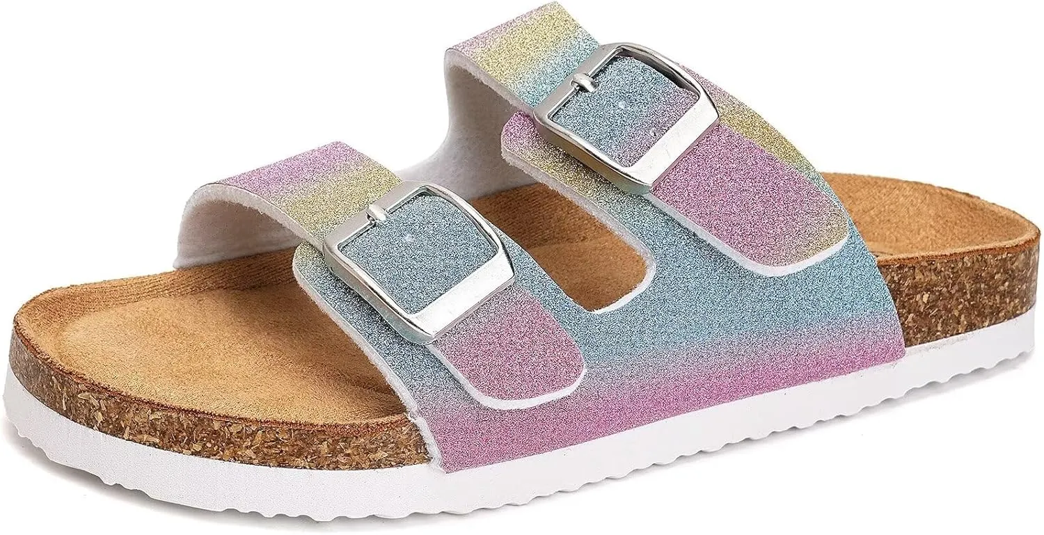 Torotto Kids Sandals Boys Girls Slide Summer Non-slip Cork Glitter Toddler Slippers with Adjustable Straps for Indoor & Outdoor
