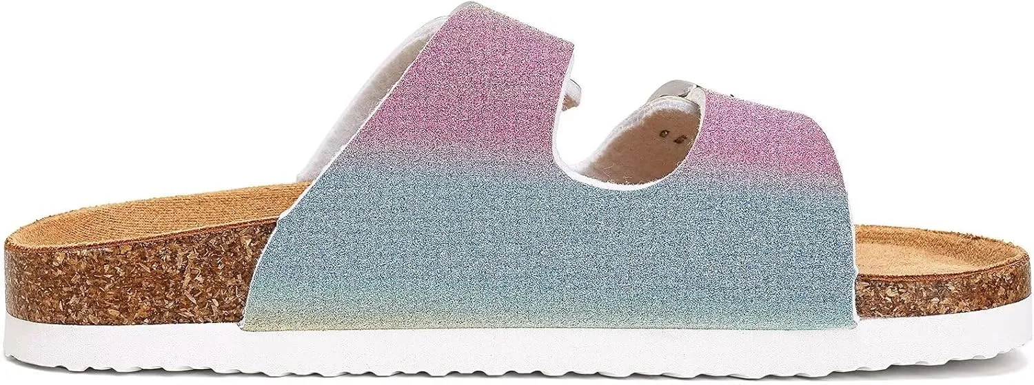 Torotto Kids Sandals Boys Girls Slide Summer Non-slip Cork Glitter Toddler Slippers with Adjustable Straps for Indoor & Outdoor