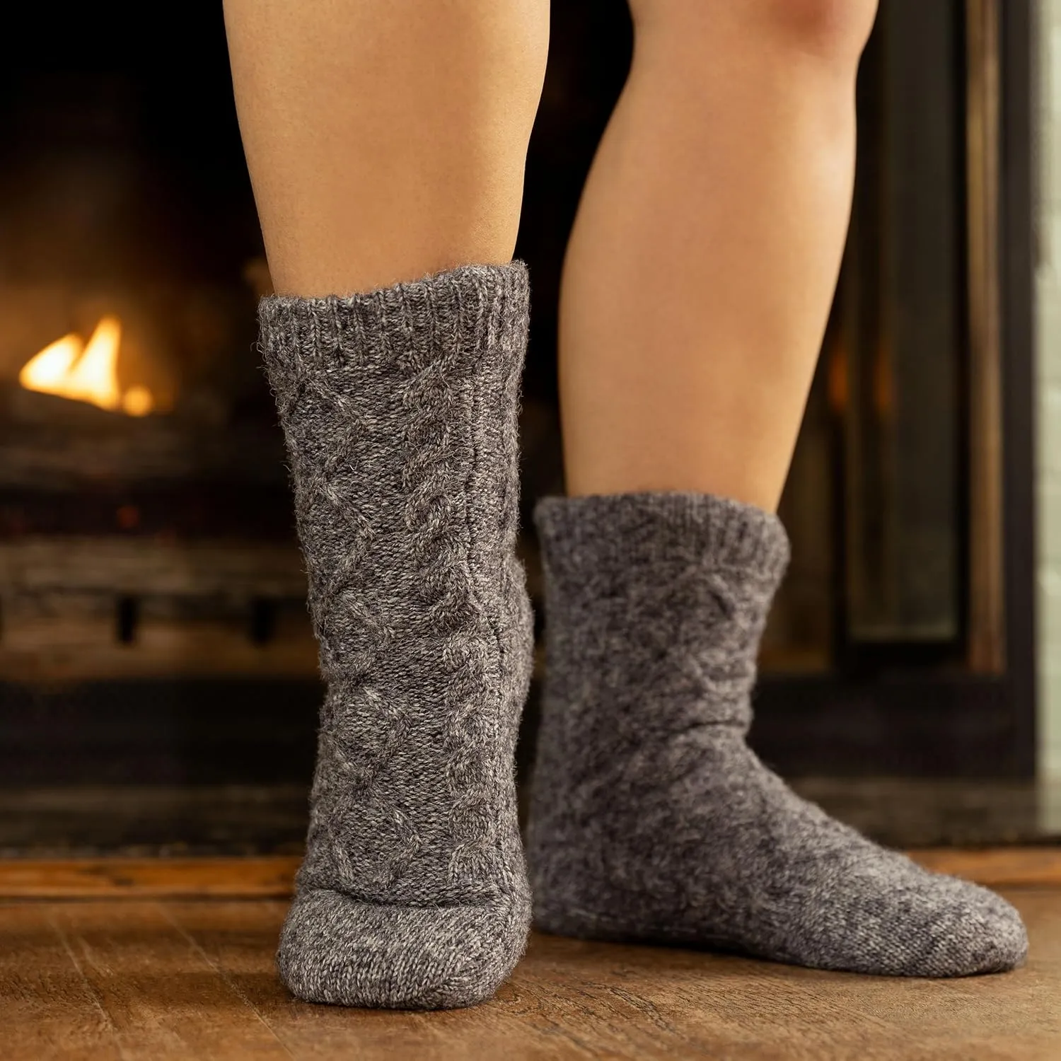 Tough Land Slipper Socks for Women with Grippers Non Slip, Sherpa Lined Slipper Socks