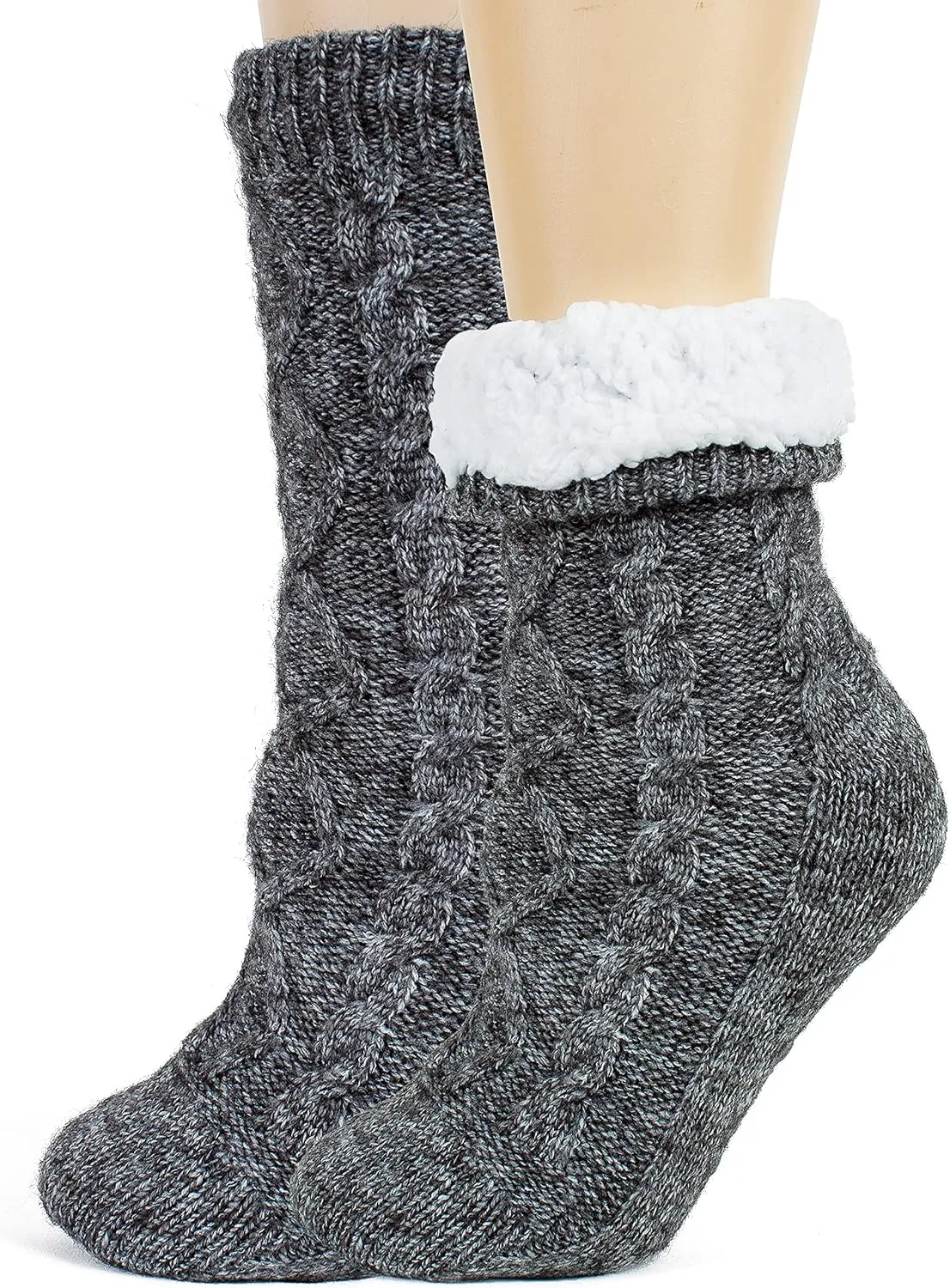 Tough Land Slipper Socks for Women with Grippers Non Slip, Sherpa Lined Slipper Socks