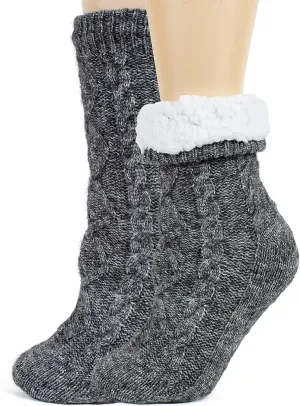 Tough Land Slipper Socks for Women with Grippers Non Slip, Sherpa Lined Slipper Socks
