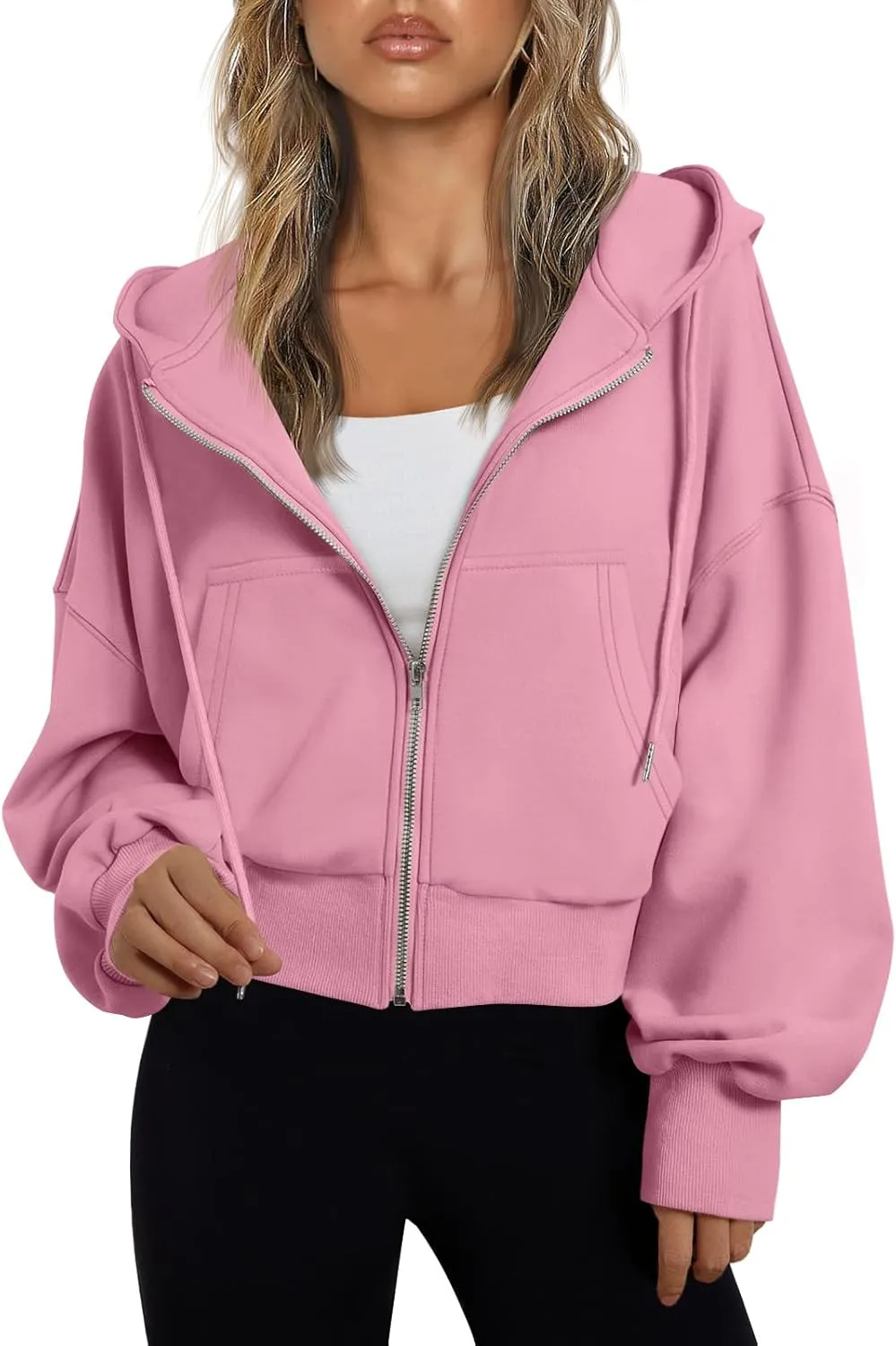 Trendy Queen Hoodies for Women Full Zip Up Cropped Sweatshirts Jackets Casual Comfy Gym Tops Fall Outfits Winter Clothes 2025