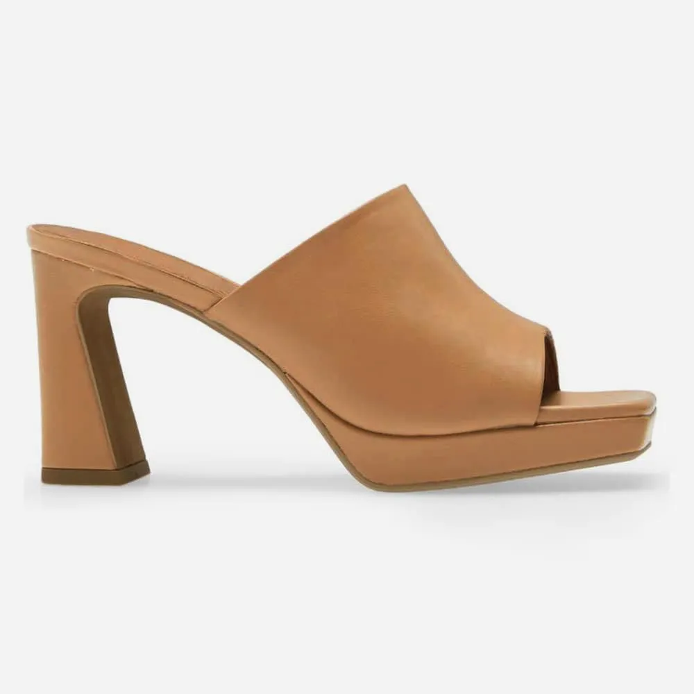Trish Lucia Womens Platform Chunky Heels Mules Square Open Toe High Heeled Sandals Slip On Slides Dress Shoes