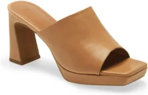Trish Lucia Womens Platform Chunky Heels Mules Square Open Toe High Heeled Sandals Slip On Slides Dress Shoes