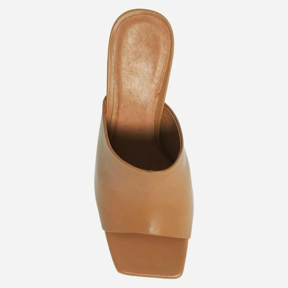 Trish Lucia Womens Platform Chunky Heels Mules Square Open Toe High Heeled Sandals Slip On Slides Dress Shoes