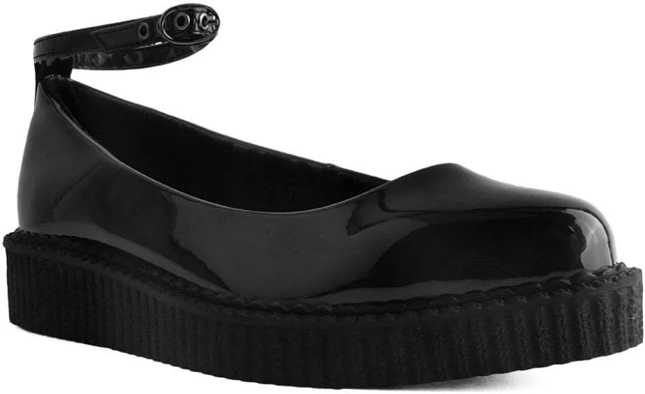 T.U.K. Shoes Black Hologram Pointed Ballet Ankle Strap Creeper Sneaker Flats for Women