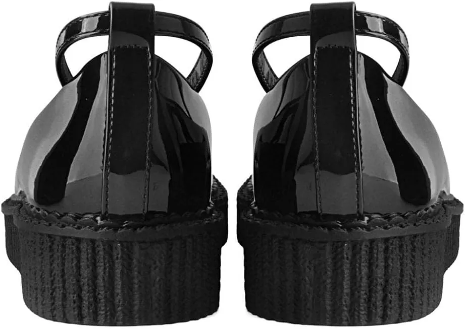 T.U.K. Shoes Black Hologram Pointed Ballet Ankle Strap Creeper Sneaker Flats for Women