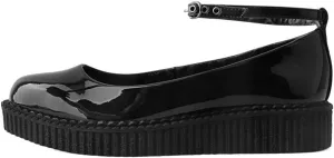 T.U.K. Shoes Black Hologram Pointed Ballet Ankle Strap Creeper Sneaker Flats for Women