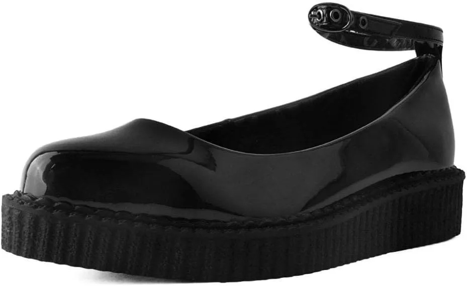 T.U.K. Shoes Black Hologram Pointed Ballet Ankle Strap Creeper Sneaker Flats for Women