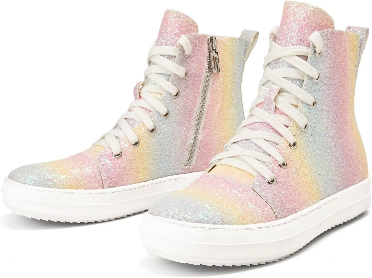 UBWDU Women's High Top Glitter Tennis Sneaker Platform Sneaker with Zipper Rhinestone Bling Wedding Bridal Shoes Shiny Sequin Shoes