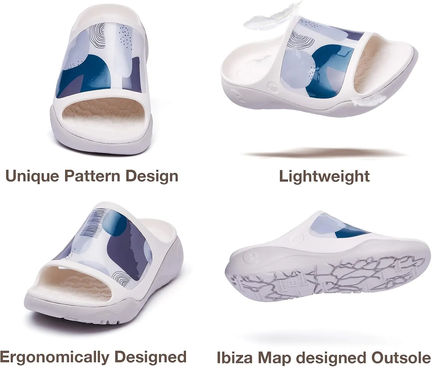 UIN Women's Slides Sandals Beach Summer Casual Art Painted Travel Anti-Slip Comfort Lightweight Fashion Slippers Ibiza