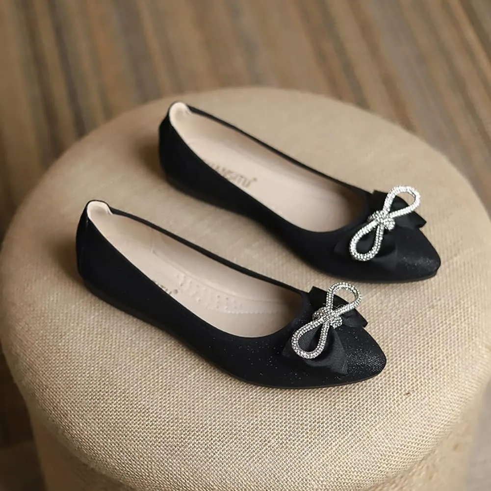 Unifizz Women's Ballet Flat Shoes - Cute Beads Bowtie Wedding Flats Slip on Flats for Women Comfortable