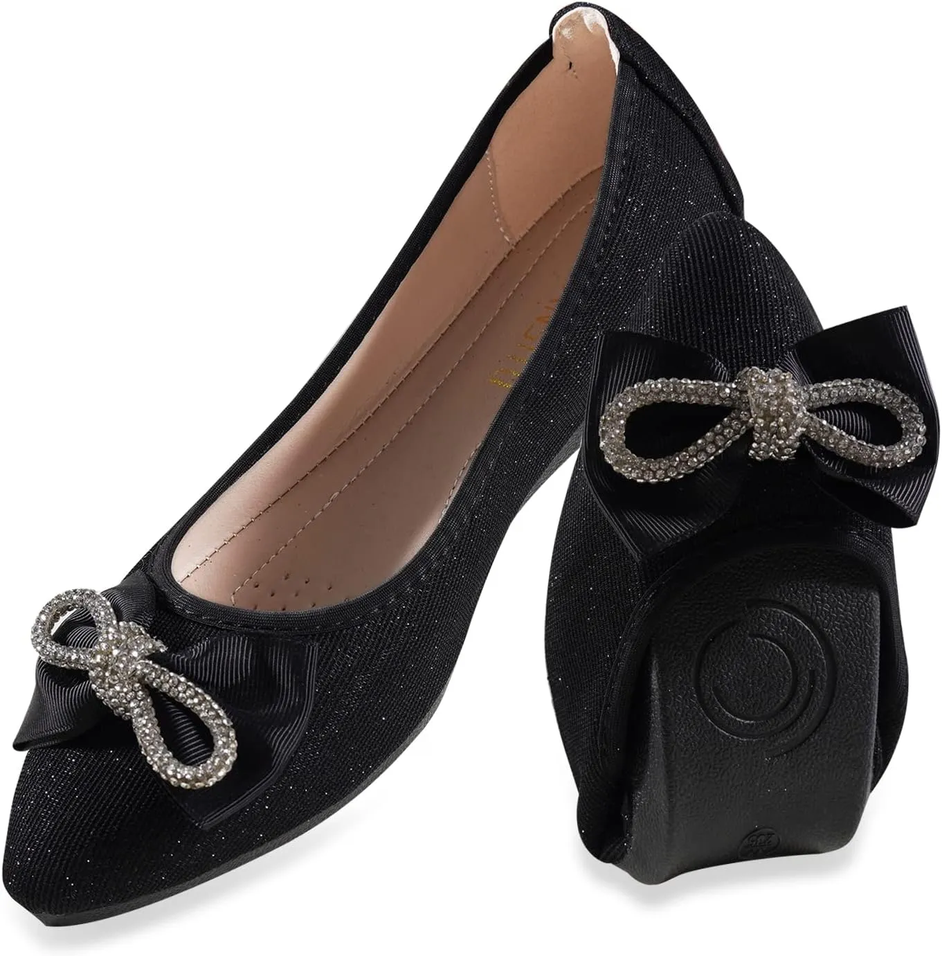 Unifizz Women's Ballet Flat Shoes - Cute Beads Bowtie Wedding Flats Slip on Flats for Women Comfortable