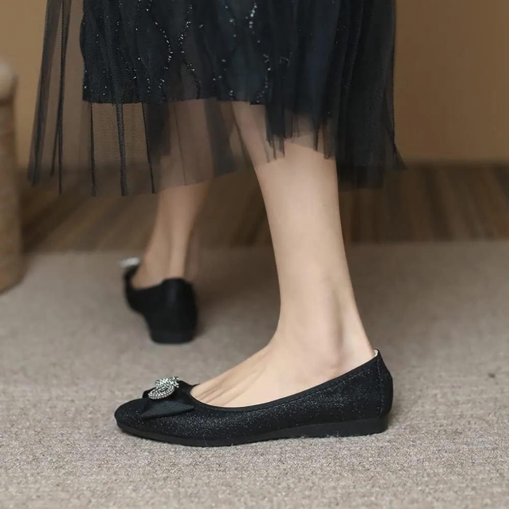 Unifizz Women's Ballet Flat Shoes - Cute Beads Bowtie Wedding Flats Slip on Flats for Women Comfortable