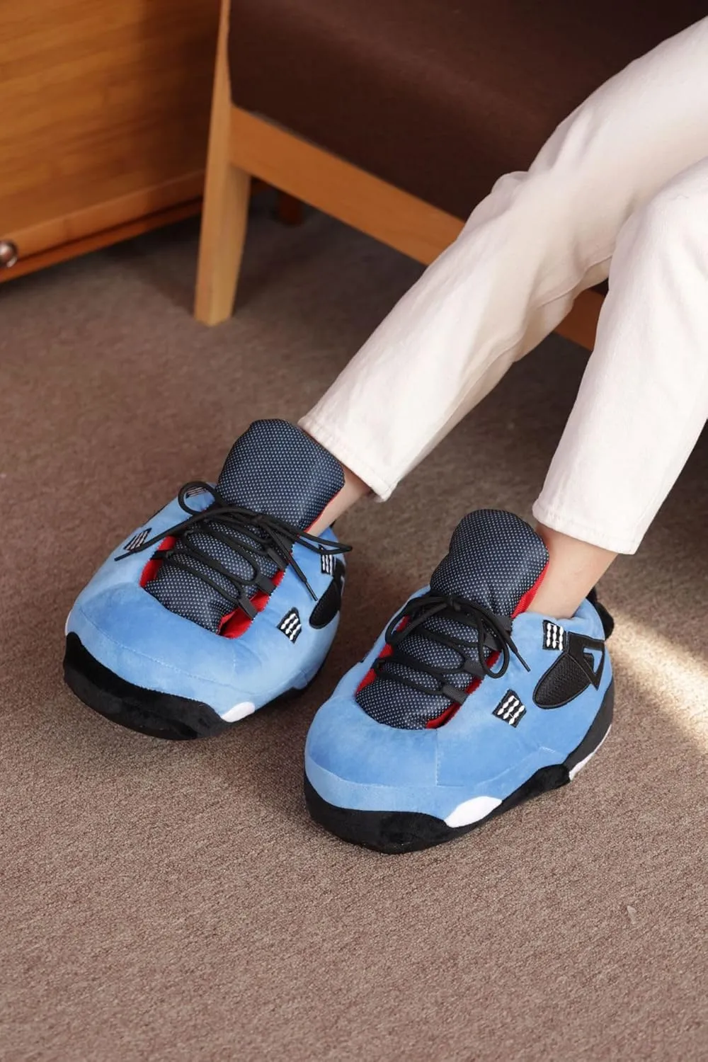 Unisex Cosy Trendy Sneaker Slippers - Warm Plush Anti-Skid Rubber Sole Comfy Fluffy Shoes - One-Size 6-12 Fleece Lined House Shoes